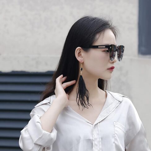 RUOFFETA Long Feather Earrings for Women, Bohemian Elegant Delicate Faux Druzy Charms Dangle Earrings in Kuwait