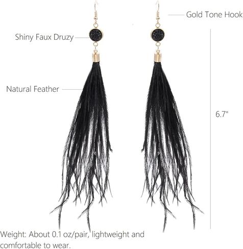RUOFFETA Long Feather Earrings for Women, Bohemian Elegant Delicate Faux Druzy Charms Dangle Earrings in Kuwait
