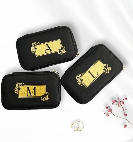 Personalized Initial Travel Jewelry Case - Monogram Custom Gifts For Women, Bridesmaid Proposal Gifts, Travel Jewelry Organizer, Customized Travel Jewelry Box, Birthday Gifts in Saudi Arabia