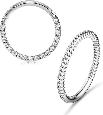 BodyBonita 2 قطعة من حلقات الأنف الملتوية الفضية الشفافة CZ 316L أقراط الغضروف الفولاذية الجراحية محارة Daith Helix Rook Tragus Lobe Snug Body Piercing Jewelry 18G 16G حلقات مقطعية حلقات الشفاه in Kuwait