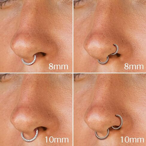 BodyBonita 2 قطعة من حلقات الأنف الملتوية الفضية الشفافة CZ 316L أقراط الغضروف الفولاذية الجراحية محارة Daith Helix Rook Tragus Lobe Snug Body Piercing Jewelry 18G 16G حلقات مقطعية حلقات الشفاه in Kuwait