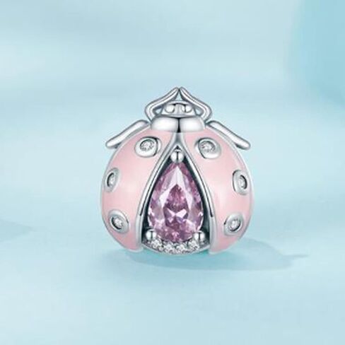 Pink Ladybug Charms 925 Sterling Silver Red Enamel Animal Charms for Pandora Bracelets in Saudi Arabia