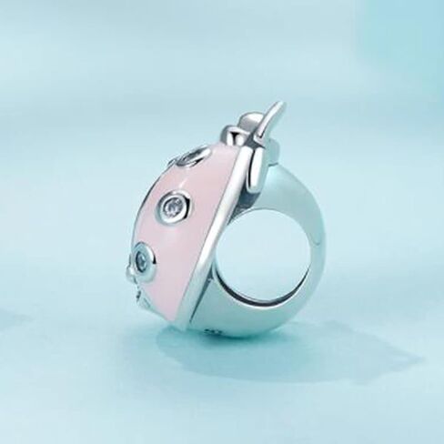 Pink Ladybug Charms 925 Sterling Silver Red Enamel Animal Charms for Pandora Bracelets in Saudi Arabia