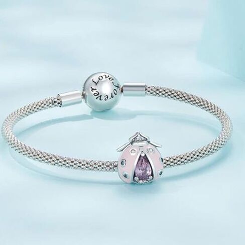 Pink Ladybug Charms 925 Sterling Silver Red Enamel Animal Charms for Pandora Bracelets in Saudi Arabia