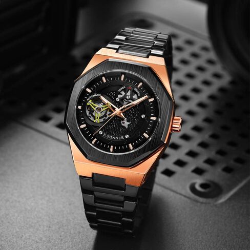 Tiong Men’s Watch Carving Gold Black Automatic Mechanical Watch for Men Skeleton Luxury Engraving Golden Wrist Watch in Saudi Arabia