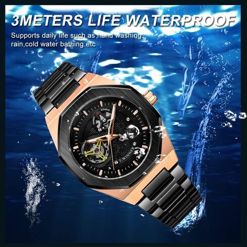 Tiong Men’s Watch Carving Gold Black Automatic Mechanical Watch for Men Skeleton Luxury Engraving Golden Wrist Watch in Saudi Arabia