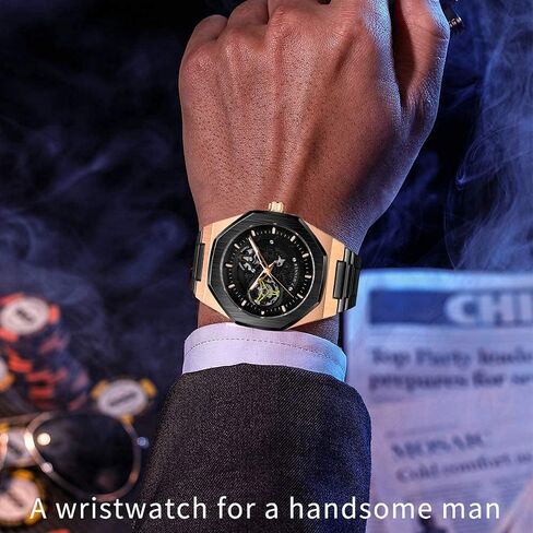 Tiong Men’s Watch Carving Gold Black Automatic Mechanical Watch for Men Skeleton Luxury Engraving Golden Wrist Watch in Saudi Arabia