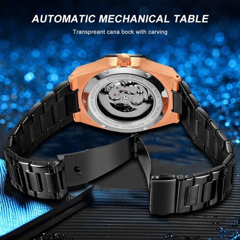 Tiong Men’s Watch Carving Gold Black Automatic Mechanical Watch for Men Skeleton Luxury Engraving Golden Wrist Watch in Saudi Arabia