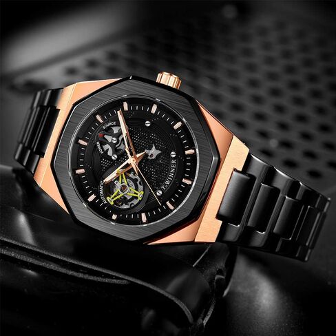 Tiong Men’s Watch Carving Gold Black Automatic Mechanical Watch for Men Skeleton Luxury Engraving Golden Wrist Watch in Saudi Arabia
