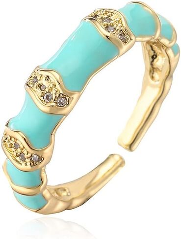 18k Gold Plated Ring Adjustable Handmade Stackable Exaggertad Rings Stackable Gold Rings for Women-Blue in Kuwait