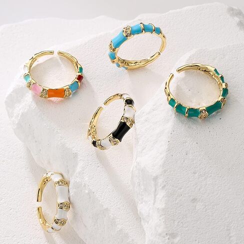 18k Gold Plated Ring Adjustable Handmade Stackable Exaggertad Rings Stackable Gold Rings for Women-Blue in Kuwait
