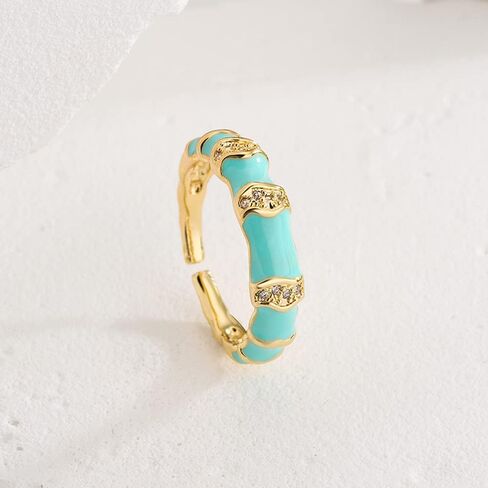 18k Gold Plated Ring Adjustable Handmade Stackable Exaggertad Rings Stackable Gold Rings for Women-Blue in Kuwait