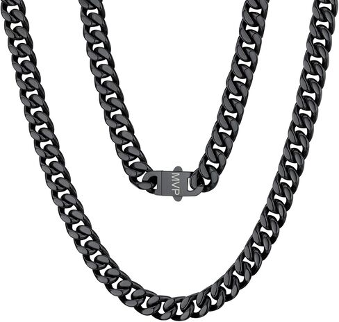 سلسلة ChainsProMax Can Engrave Men Miami Cuban Link Chain، عرض 5/7/9/12.5 مم، طول 18-30 بوصة من الفولاذ المقاوم للصدأ/مطلي بالذهب/أسود (إرسال صندوق هدية) in Saudi Arabia