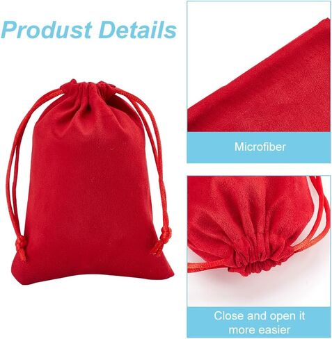 DELORIGIN 12pcs Velvet Cloth Drawstring Bags Red Wedding Gift Bags Candy Bags Soft Jewelry Pouches Necklace Bracelet Earrings Rings Organizing for Christmas Gifts Jewel Watch Storage 4.72x3.54inch in Kuwait