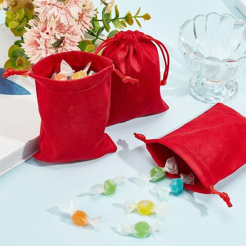DELORIGIN 12pcs Velvet Cloth Drawstring Bags Red Wedding Gift Bags Candy Bags Soft Jewelry Pouches Necklace Bracelet Earrings Rings Organizing for Christmas Gifts Jewel Watch Storage 4.72x3.54inch in Kuwait