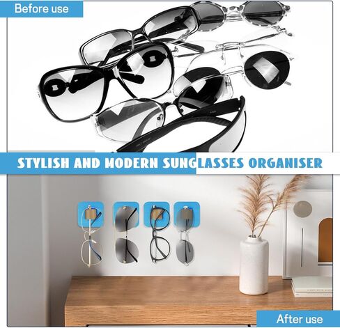 POVOND 4 قطع منظم جدار النظارات الشمسية السوداء، منظم النظارات الشمسية المعلقة، منظم تخزين النظارات الشمسية، حامل النظارات الشمسية لديكور المنزل على الحائط in Kuwait