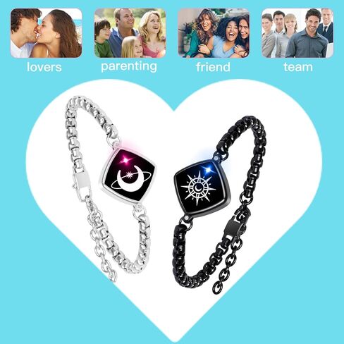 مجموعة مجوهرات أساور تعمل باللمس لمسافات طويلة، سوار حب للاتصال الذكي عن بعد، أرسل رسالة نصية قصيرة SOS، أساور علاقة نجمة للأزواج، العشاق، العائلة، الأصدقاء، المهرجانات، هدايا عيد الحب، فضي in Kuwait