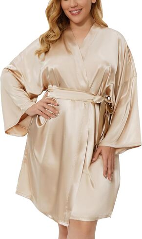 PENGEE Women's Plus Size Short Satin Kimono Robes Silky Bathrobes Sleepwear Wedding Party Dressing Gown in Saudi Arabia