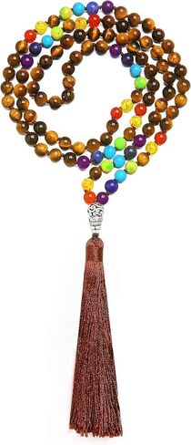 XIANNVXI مطرز قلادة 108 مالا سبحة صلاة قلادة الريكي شفاء كريستال حجر 7 شقرا حبة التأمل القلائد للنساء الرجال in Kuwait