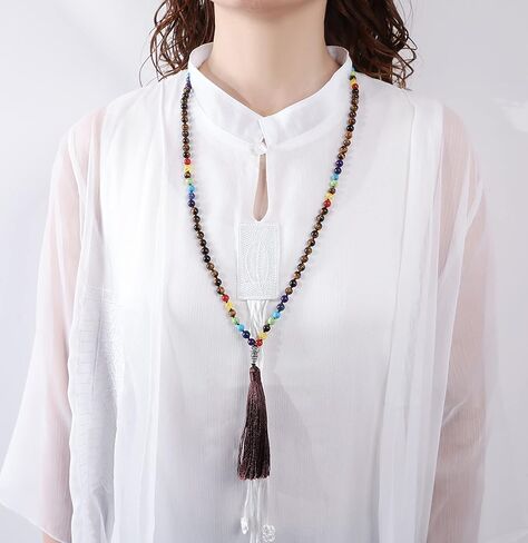 XIANNVXI مطرز قلادة 108 مالا سبحة صلاة قلادة الريكي شفاء كريستال حجر 7 شقرا حبة التأمل القلائد للنساء الرجال in Kuwait