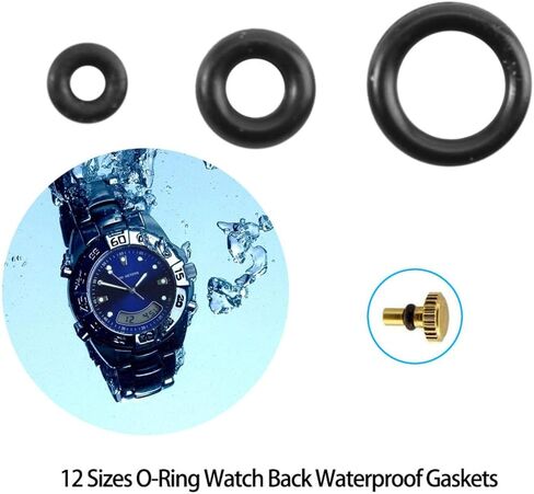 حشوات الختم، 1.4-2.8 ملم 12 مقاس حلقات مطاطية مجموعة صناديق تاج على شكل حرف O بديلة مقاومة للماء للساعات والمعدات الميكانيكية in Kuwait