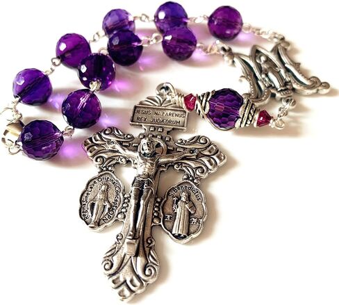 elegantmedical HANDMADE rosary Amethyst crystal bead one decade rosary bracelet cross Gift in Saudi Arabia