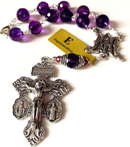 elegantmedical HANDMADE rosary Amethyst crystal bead one decade rosary bracelet cross Gift in Saudi Arabia