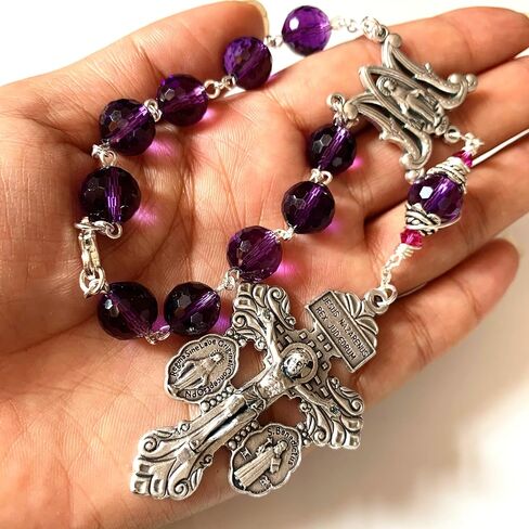 elegantmedical HANDMADE rosary Amethyst crystal bead one decade rosary bracelet cross Gift in Saudi Arabia