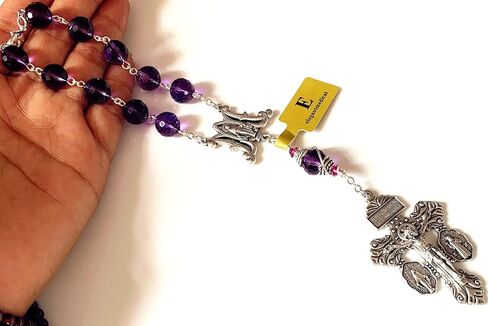 elegantmedical HANDMADE rosary Amethyst crystal bead one decade rosary bracelet cross Gift in Saudi Arabia