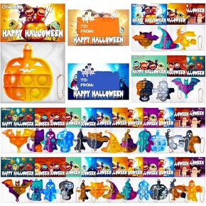 Halloween Party Favors, Halloween Pop Fidget Toys Pack,Halloween Supplies for Kids 4-8 8-12,Relieves Stress Anxiety Toys Pop Keychain Bulk,Classroom Rewards(24 PCS Keychain Toys+24 PCS Greeting Card) in Kuwait