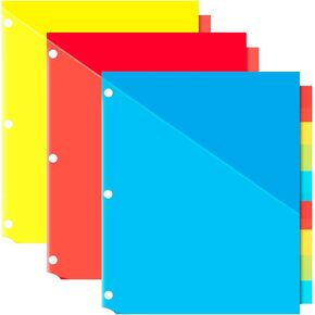 Plastic 8-Tab Dividers with Two Pockets - 3 Sets, 24 PCS Multicolor Binder Dividers with Pockets,8 -Tab Dividers for 3 Ring Binder