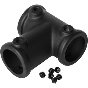 6 Pack Black Three-Socket Tee Fit for 1 x 1 in. (25.4 x 25.4mm) Actual Pipe Outer Dia, T Structural Fitting Slip-On Clamp, 3 Way Chain Link Fence End Rail Joint Handrail Connector with Screw, Aluminum