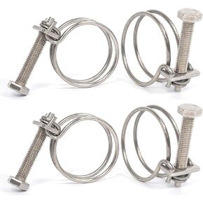4 Pcs Double Wire Hose Clips Adjustable 304 Stainless Steel Hose Clamps Pond Hose Joint to Fit 36-40mm/ 1.41-1.57 inch Pipe