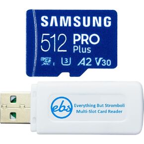 Samsung 512GB Pro Plus U3 A2 V30 Micro SD Card Works with DJI Drone and Camera - Mini 4 Pro, Air 3 and OSMO Action 4 (MB-MD512SA) Bundle 1 with Everything But Stromboli MicroSDXC Memory Card Reader