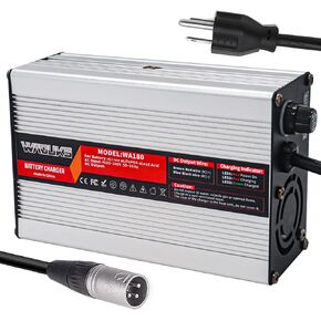 54.6V 3A Charger 48 Volt 3 Amp Lithium Battery Smart Charger Silver Aluminum Case with Cooling Fan Output XLR Connector Used for 13S 48V Li-ion Battery Pack