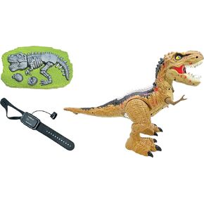 LEXiBOOK - RC Tyrannosaurus Control, Realistic Dinosaur, Articulated Movements, Roars, Smoke Spitting, Light Effects, Rechargeable, Fossil and Hand-held Remote Controls Included, DINO02