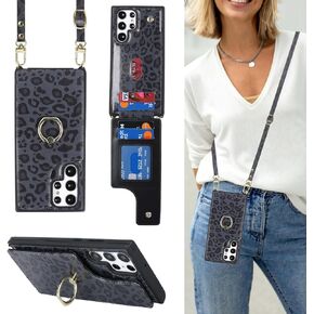 for Samsung Galaxy S22 Ultra Case with Card Holder and Strap for Women,Crossbody Lanyard,Stand Ring Kickstand,Snap Clasp,Phone Wallet Cases 6.8 inch(Beige)