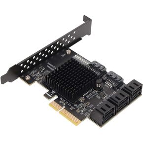 8 Port SATA Card, PCIE to SATA 3.0 Expansion Board with Large Heat Sink, Short Baffle for Windows and Linux, Support Hot Swappable Boot System Disk