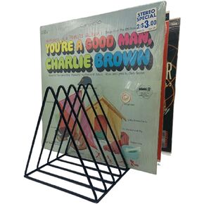 Vinyl Record Storage Holder Stand - Premium Triangle Metal Wire Magazine Rack and Book Holder holds up to 33 Lp Album Records, Functional and Contemporary Vinyl Record Rack Organizer (Black)