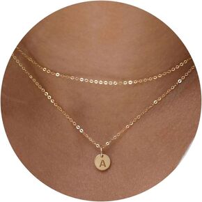 Ursteel Initial Necklaces for Women - 16k Gold Layered Initial Necklace Choker Necklace, Tiny Personalized Letter A-Z Customized Coin Pendant Necklace, Jewelry for Women