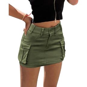 Cargo Skirts for Women Low Waist Y2K Button Bodycon Denim Cargo Mini Skirt with Flap Pockets in Kuwait