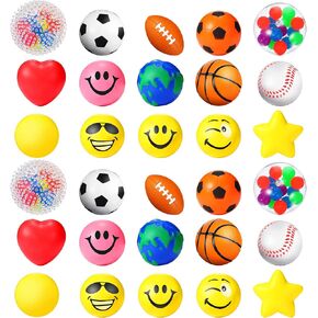 30 Pieces Stress Balls, 2 Inch Stress Smile Balls, Stress Ball Pack, Stress Relief Small Balls, Toys Prizes for Teens Treasure Box Classroom Prizes School Office Party Favor Birthday Gift, Multicolors