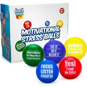 PICK A TOY 5-Pack Motivational Stress Balls for Kids and Adults Promote Stress Relief | Motivate and Inspire Students, Staff, Teams | Squishy, Assorted Colors