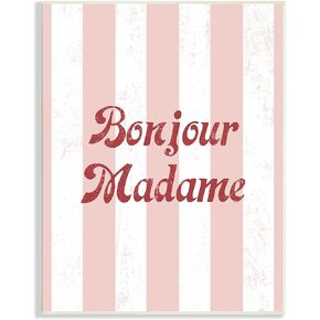 Stupell Industries Bonjour Madame Phrase Parisian Pink Stripe Pattern, Design by Daphne Polselli Wall Plaque, 10 x 15, White