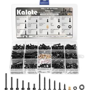 600Pcs M3 Metric Screws Assortment, 12.9 Grade Alloy Steel M3 3D Printer Screws Set, Metric Hex Socket Head Cap Screws Nuts Washers Kit(Phillips Drive Self Tapping Screws and Brass Knurled Nut)