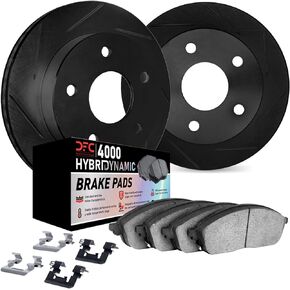 Dynamic Friction Company Rear Brake Rotors Kit Slotted Black | 4000 HybriDynamic Brake Pads includes Hardware 3812-27053