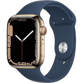 Apple Watch Series 7 (GPS + Cellular, 45MM) - Gold Stainless Steel Case with Abyss Blue Sport Band (Renewed)
