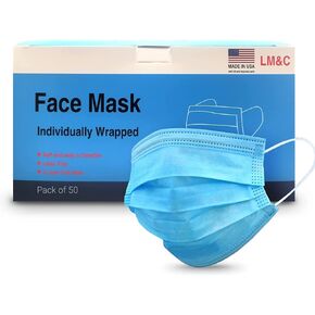Made in USA, 3-Layer Masks, Individually Wrapped, 50 Pack, ASTM Level 3, Made in a ISO 5 Cleanroom, Breathable, Lightweight Face Mask, UV Sanitized