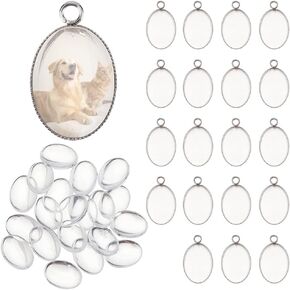 PH PandaHall 100pcs Bezel Pendant Blanks- 50pcs Drop Pendant Trays Photo Charms Cabochons Blanks with 50pcs Glass Cabochons Clear Dome for Bridal Wedding Bouquet Graduation Cap Jewelry Making
