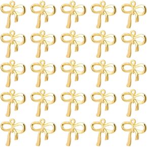 100pcs DIY Material Bow Charms for Jewelry Making Earrings Gold Bow Connector Pendant DIY Necklaces Material Alloy Vintage Bow Charms Pendants Bulk